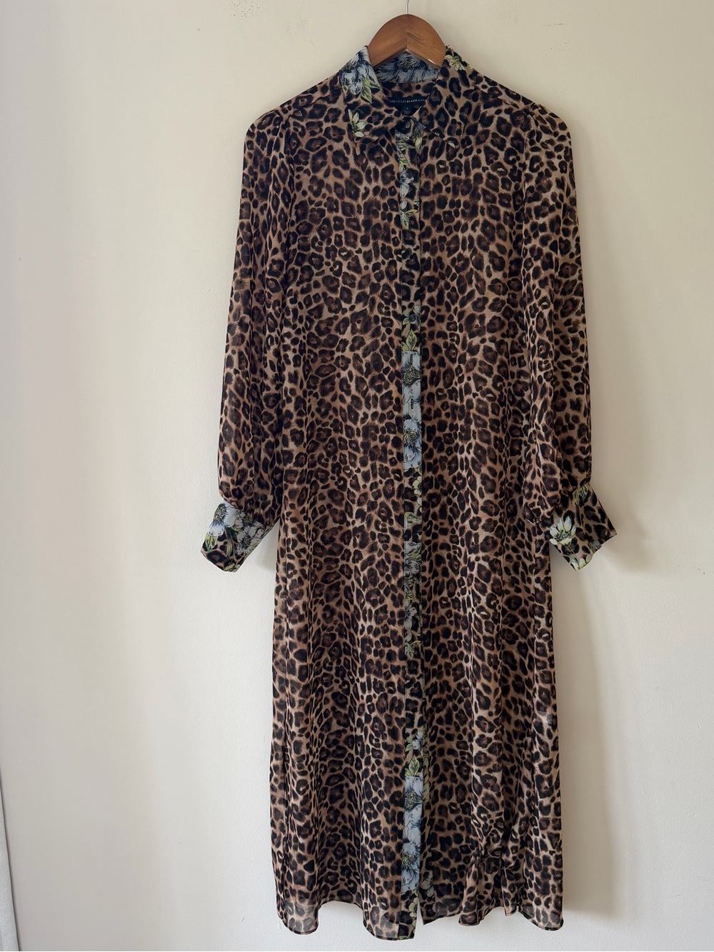 White House Black Market Leopard Print Floral Multimedia Button Down Dress